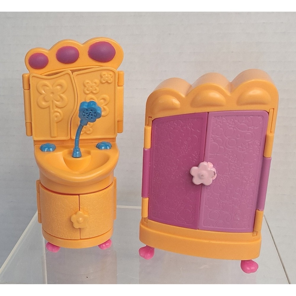 Polly Pocket Vintage Dollhouse Furniture Vanity Sink and Wardrobe Armoire 2004